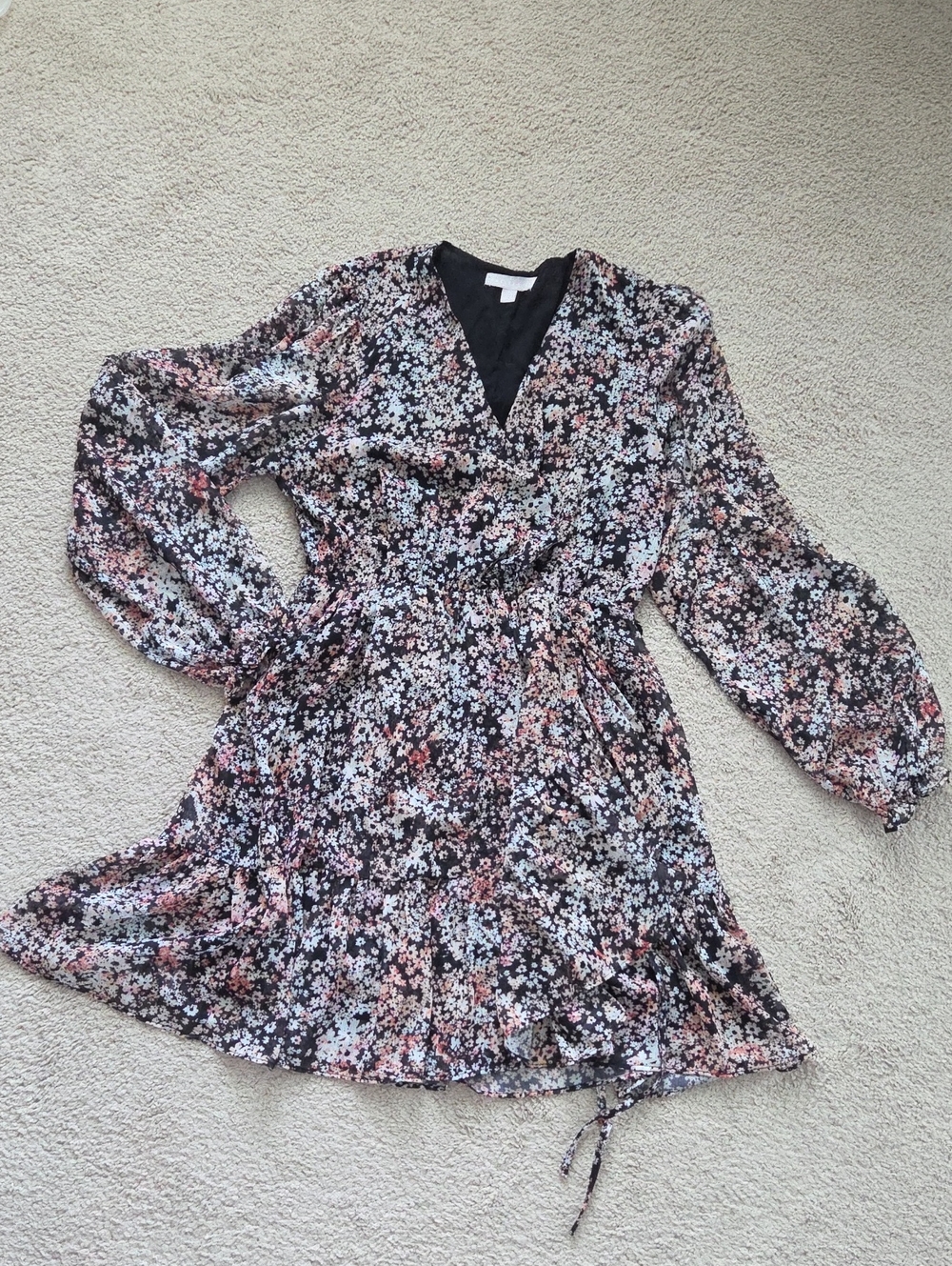 Chelsea28 Black Floral Mini Dress with Pink & White Blossoms